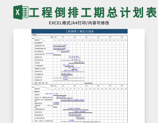 常用工程倒排工期总计划表EXCEL模板