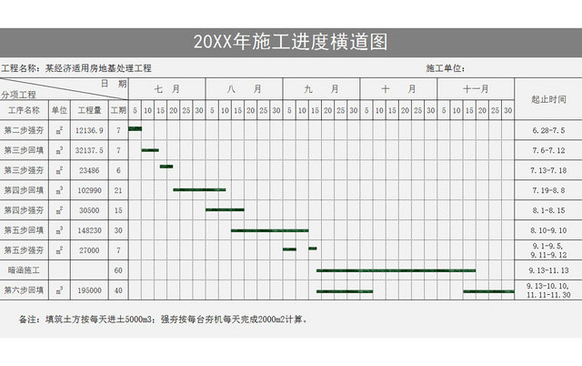 灰色施工进度横道图EXCEL模板