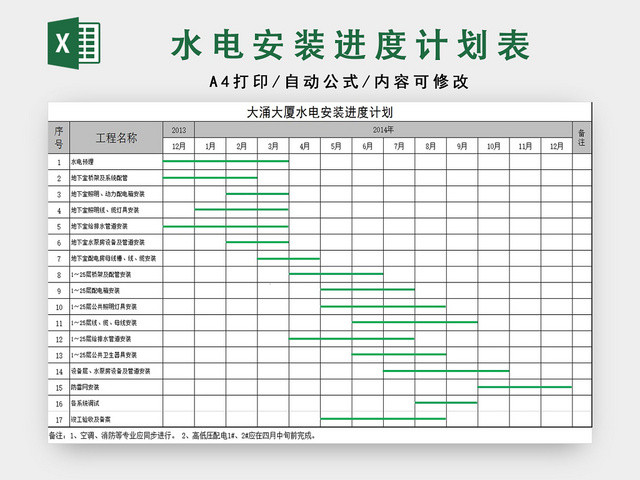 水电安装进度计划表