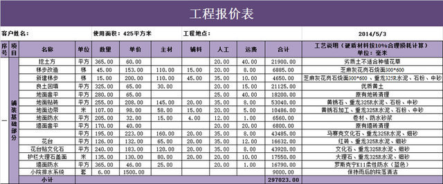 园林景观工程报价表