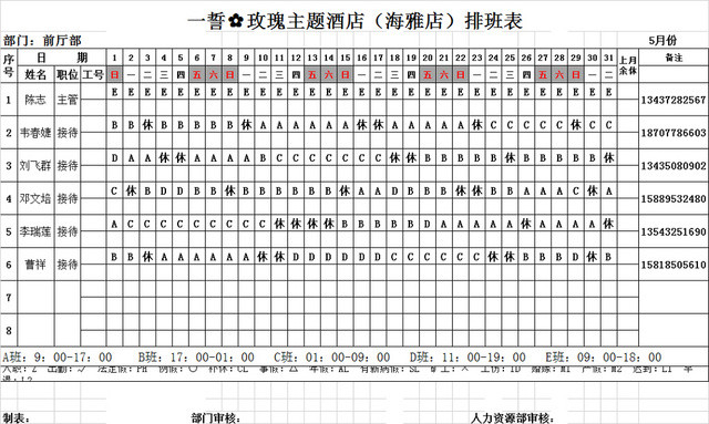 两班倒排班表