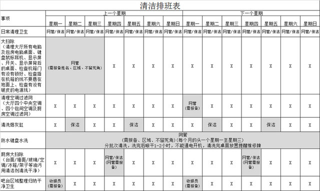 清洁员工排班表