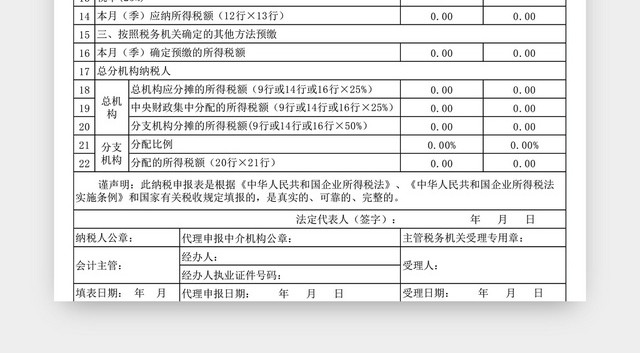 企业所得税报表样本EXCEL模板