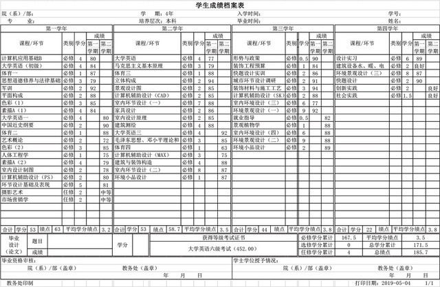 大学生成绩档案表EXCEL模板