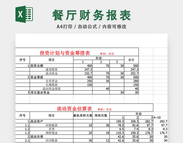 餐厅财务报表EXCEL模板