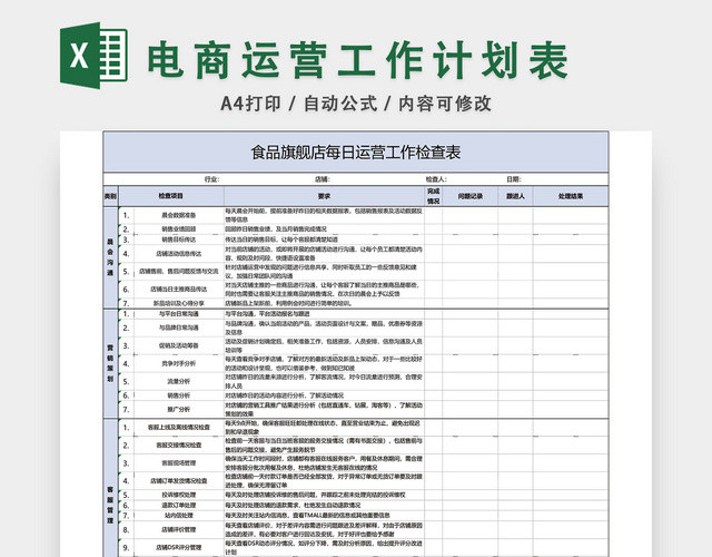 电商每日运营工作计划表EXCEL模板