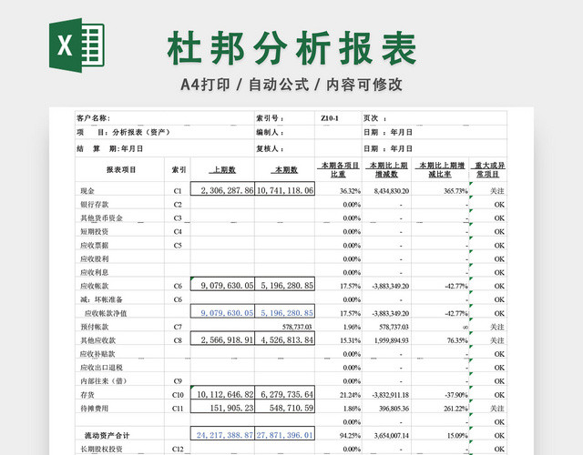 杜邦分析报表EXCEL模板