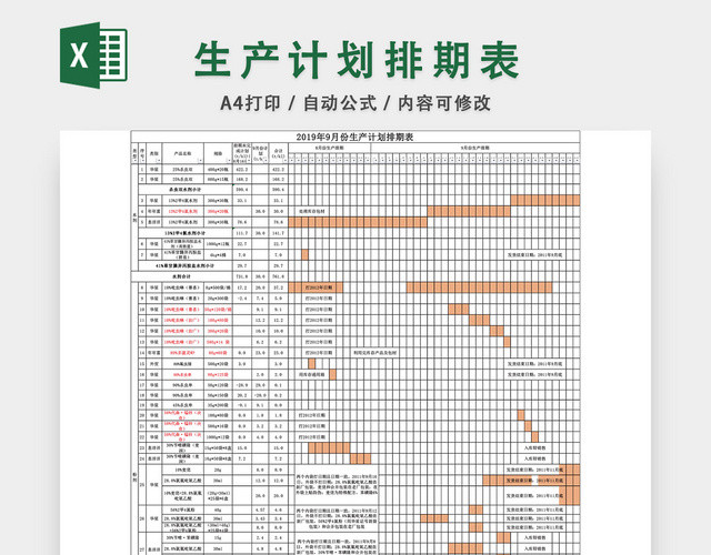 生产计划排期表甘特图EXCEL模板