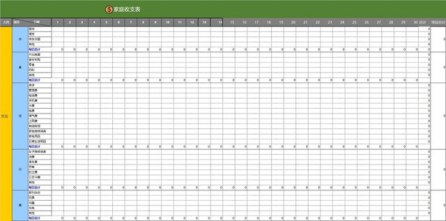 家庭收支表格EXCEL模板