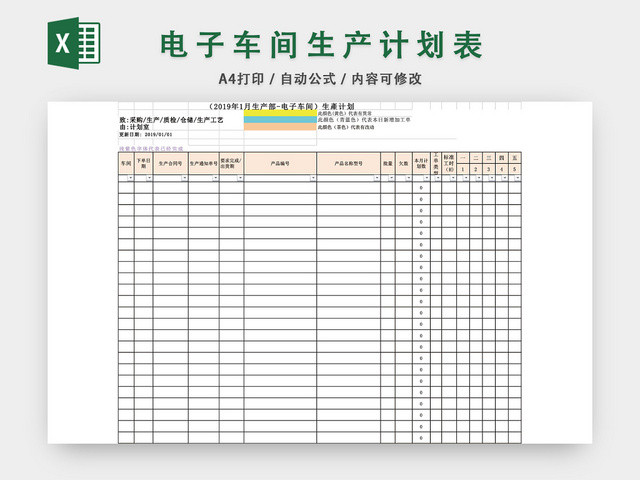 月度生产计划表EXCEL模板