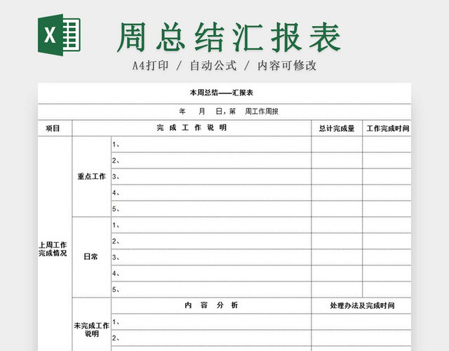 周工作计划总结表部门工作计划