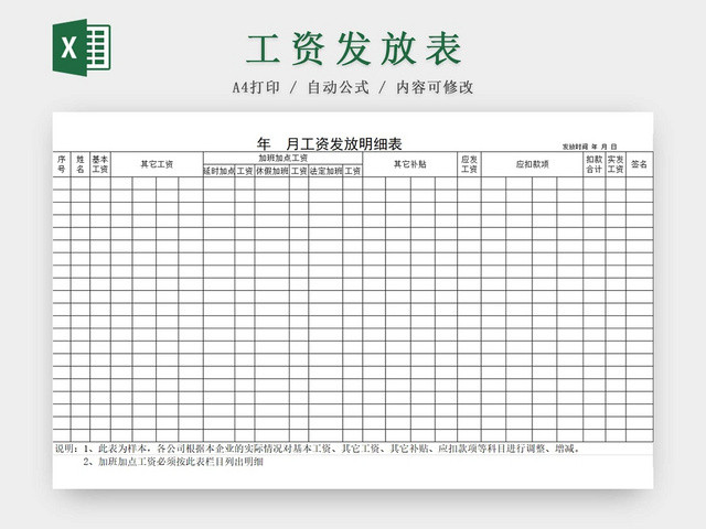 岗位工资记录表工资表薪资表