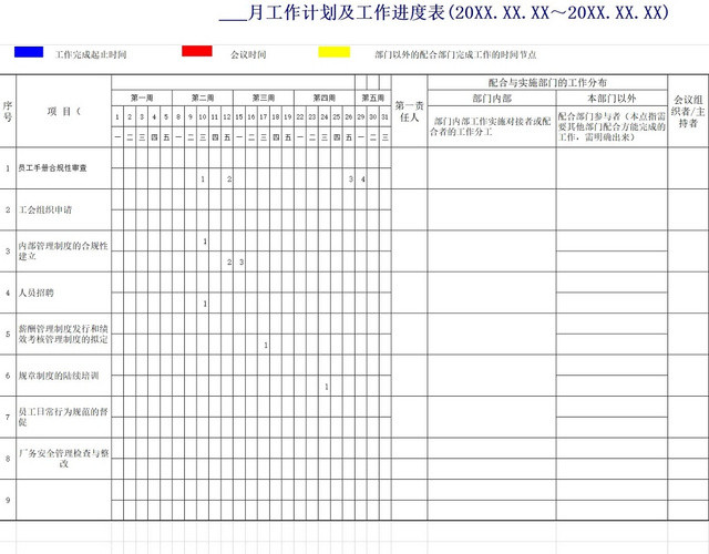 月工作计划总结表工作目标