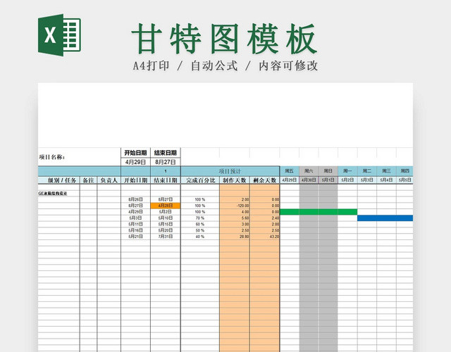 简约彩色项目工程计划表甘特图