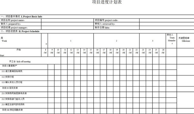 简约项目工程计划表