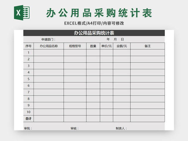 办公用品采购统计表EXCEL模板