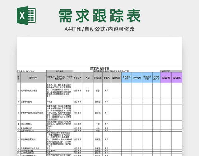 项目需求跟踪列表