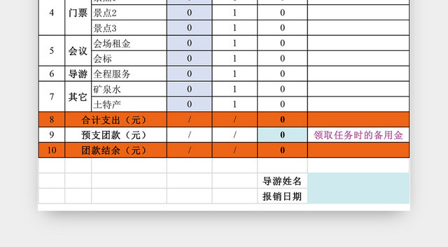 导游报销清单EXCEL模板