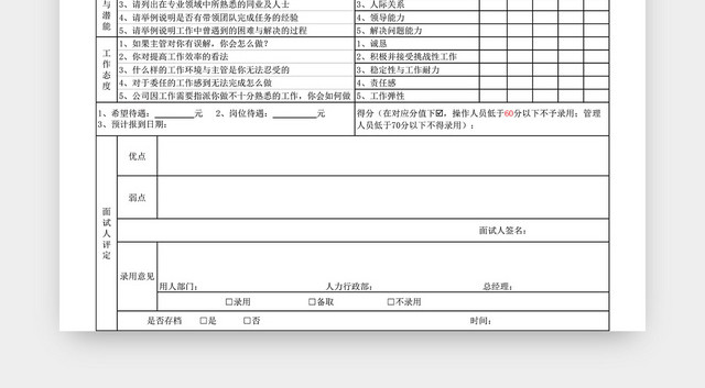 公司招聘面试评分表EXCEL模板