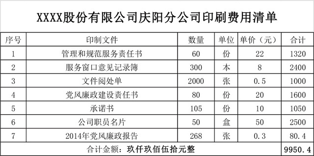 公司硬刷费用清单表格设计EXCEL模板