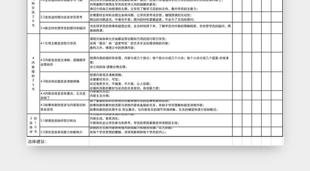 企业培训师考核评分表EXCEL模板