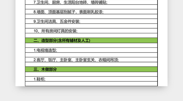 家居装修全包明细EXCEL模板