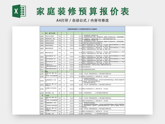 家庭装修预算报价表EXCEL模板