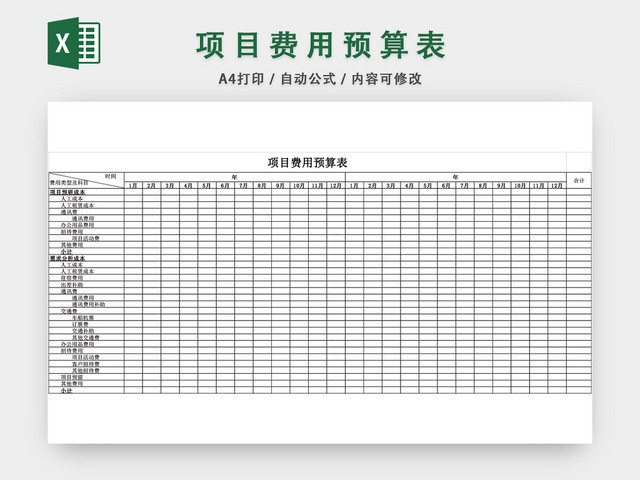 项目费用预算表EXCEL模板