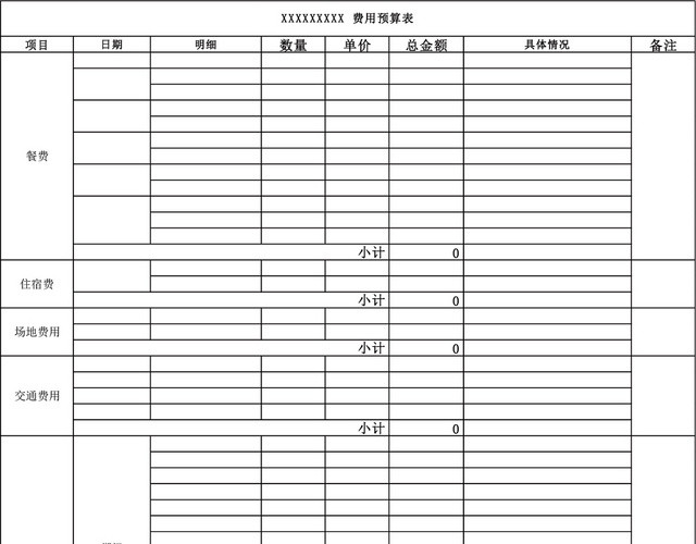 活动费用预算表EXCEL模板