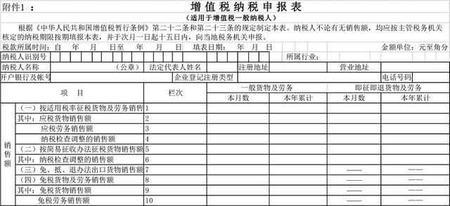 增值税纳税申报表EXCEL模板