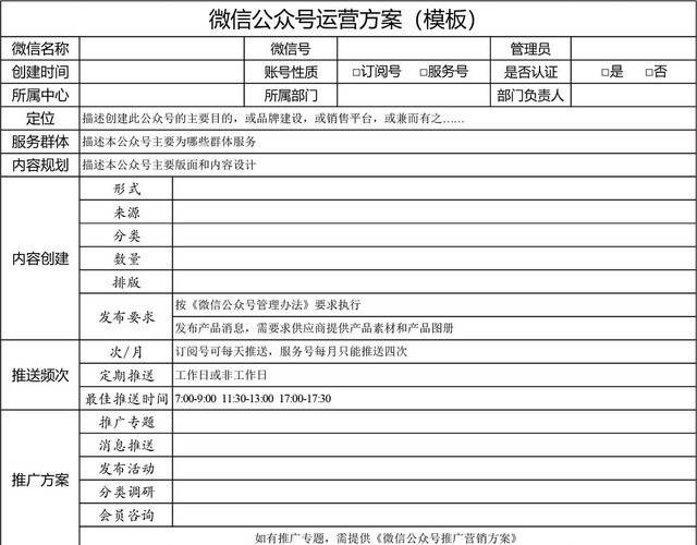 微信公众号运营方案EXCEL模板