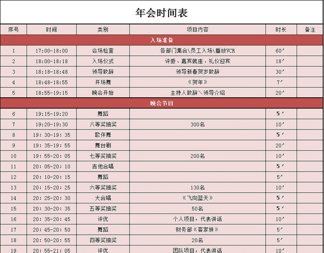 年会分工安排表套表