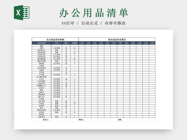 公司办公用品库存明细EXCEL表