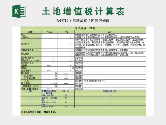 土地增值税计算表
