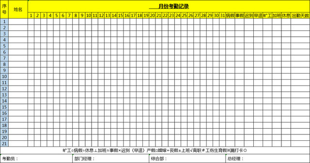 考勤表员工考勤信息统计表