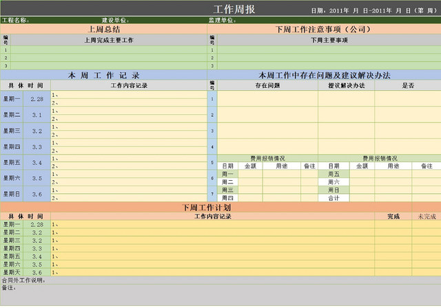 工作周记详情记录表