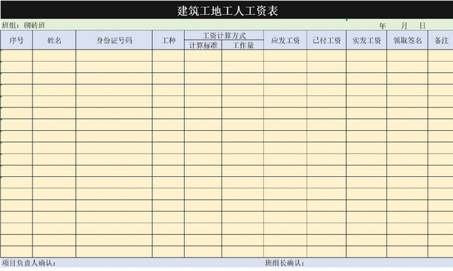 建筑工人工资统计表