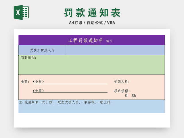 工程罚款维护通知单