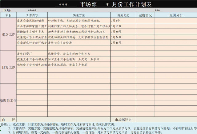 月度工作详情统计表
