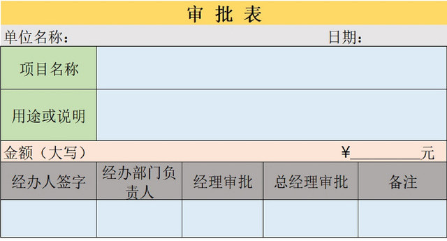 公司资金审批一览表