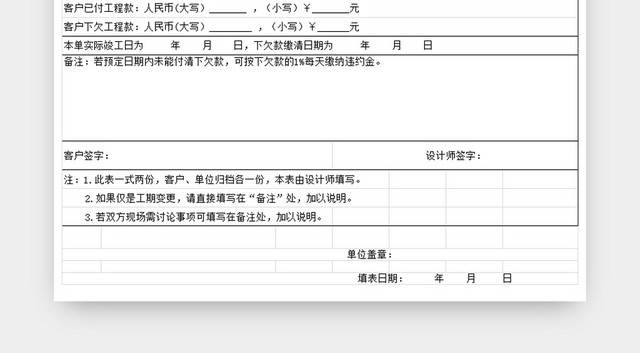装修项目工程预算结算表