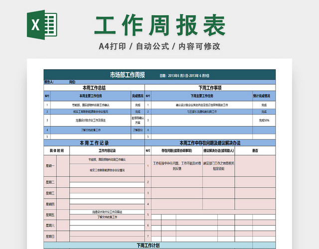 企业工作人员工作周报