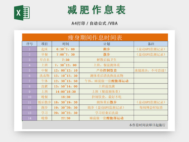 个人生活时间管理控制表
