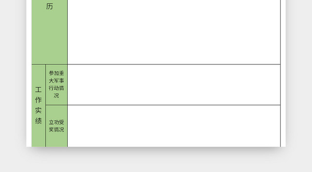 绿色军人个人简历EXCEL模板