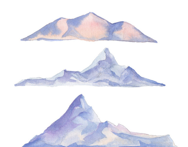彩绘风山峰水彩矢量元素