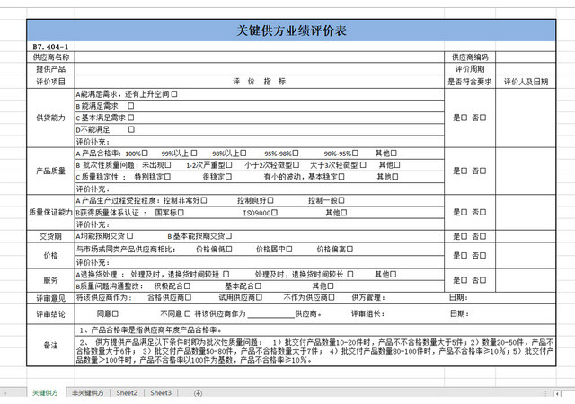 供应商业绩评价表