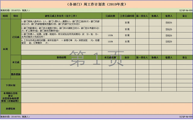 企业工作计划详情统计表