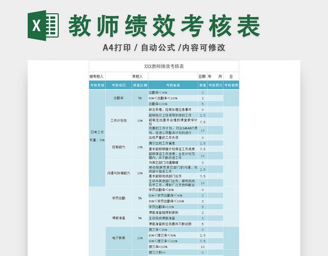 教师绩效考核表