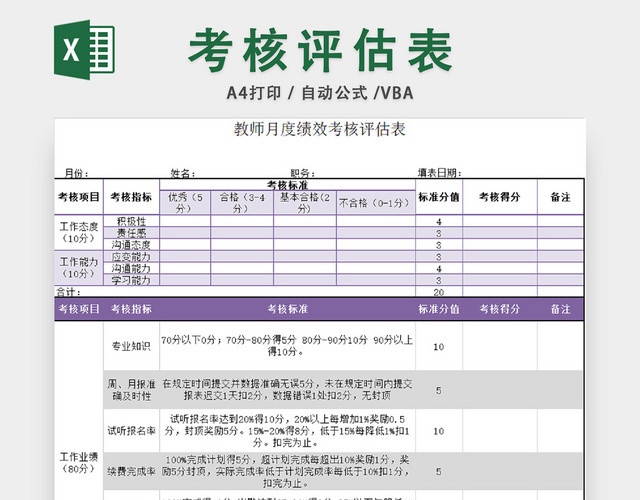 教师绩效考核表