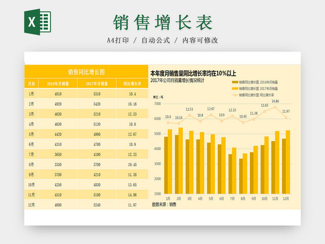 财务会计公司销售增长记录EXCEL表